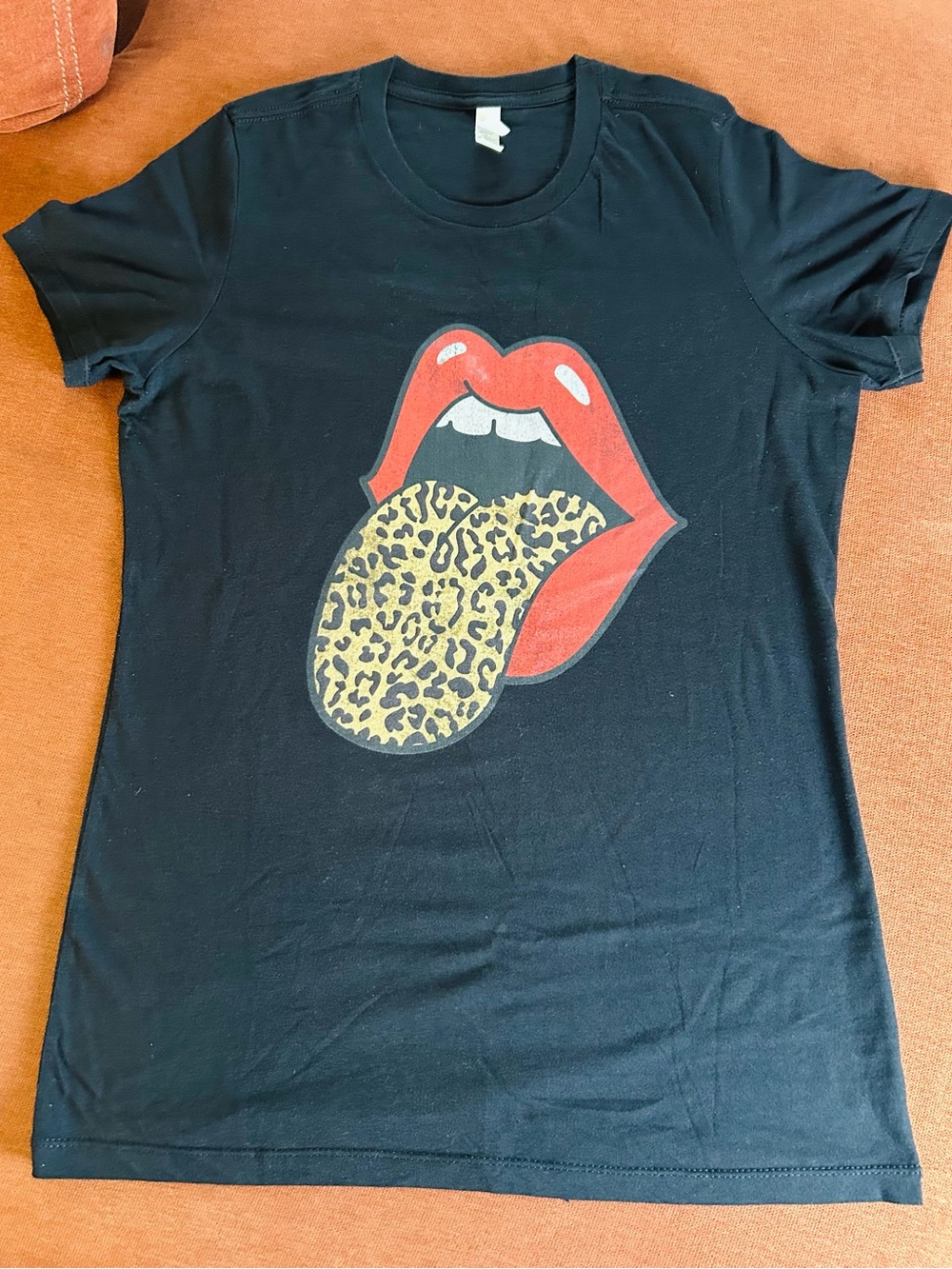 Bella Canvas Rolling Stones Black Graphic Tee with Red Lips & Leopard Tongue